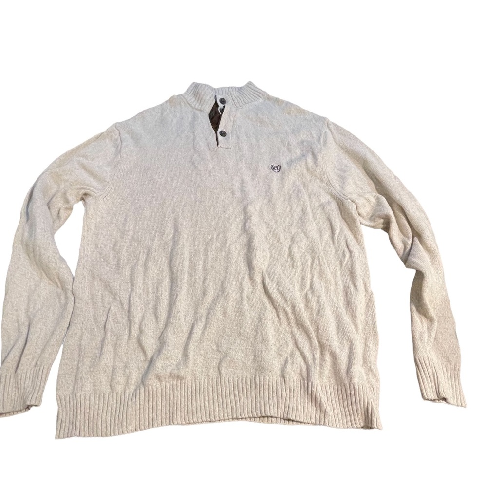 🌸‎ Chaps Men's Elbow Patch Pullover Cream color Cotton Sweater size XL